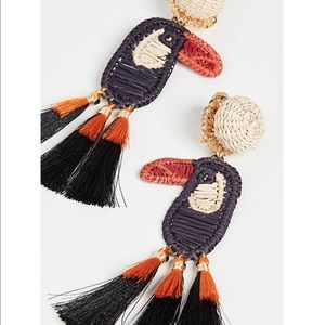 Mercedes Salazar toucan wicker clip earrings NWT
